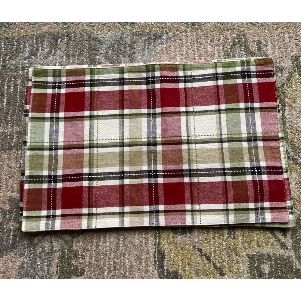 Simple Plaid over Plaid Linen Cotton Blend 4 Table Placemats
